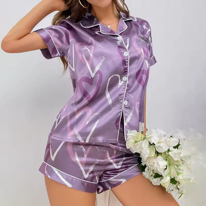 Heart-Print Satin Duo